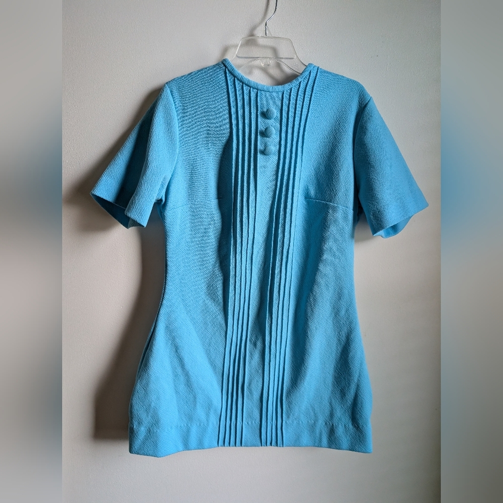 Vintage Blue Short Sleeve Top with Pleated Front